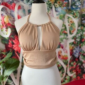 Ribbed Tan Halter/Swim Top